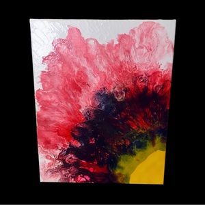 “Sun Flower” Abstract Fluid Art Pour Painting 14”x 11” OOAK Acrylic Painting